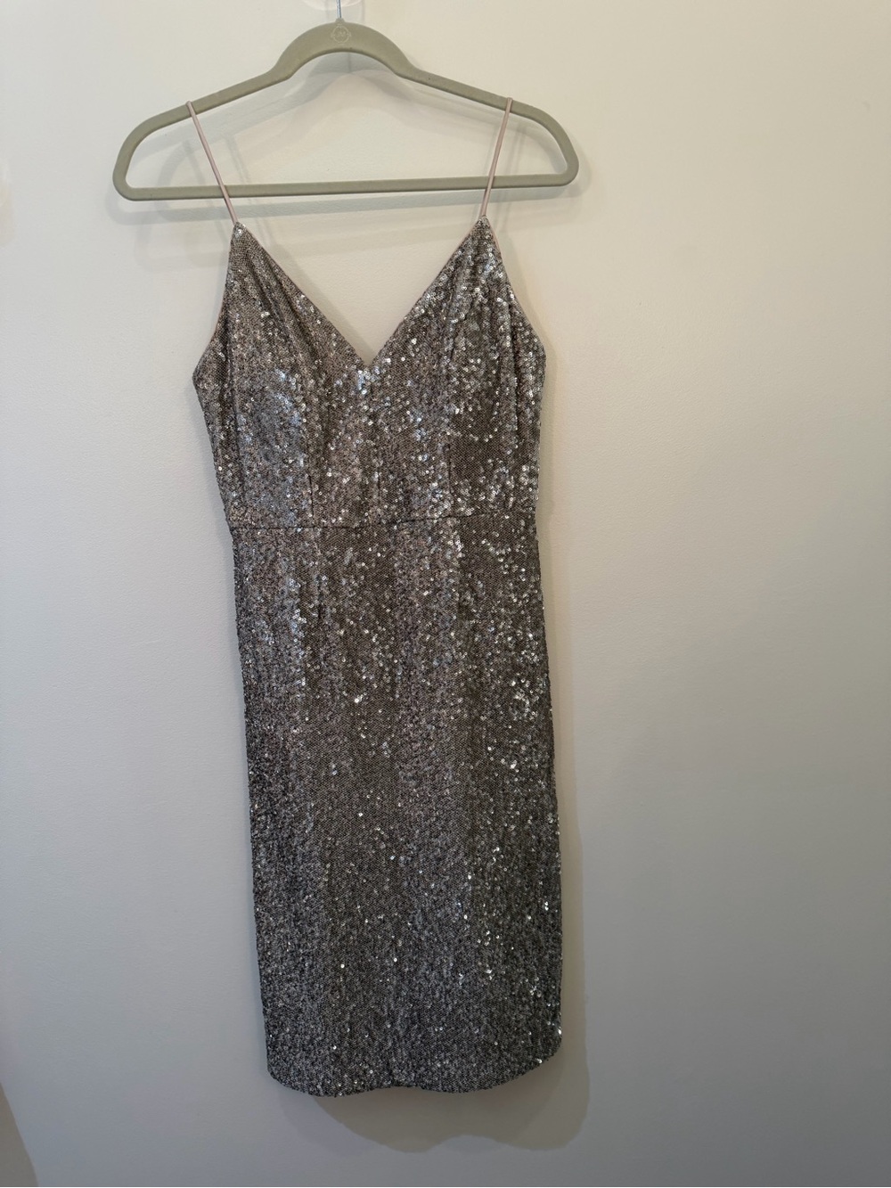 Vince Camuto Silver Sequin Spaghetti-Strap Midi Dress